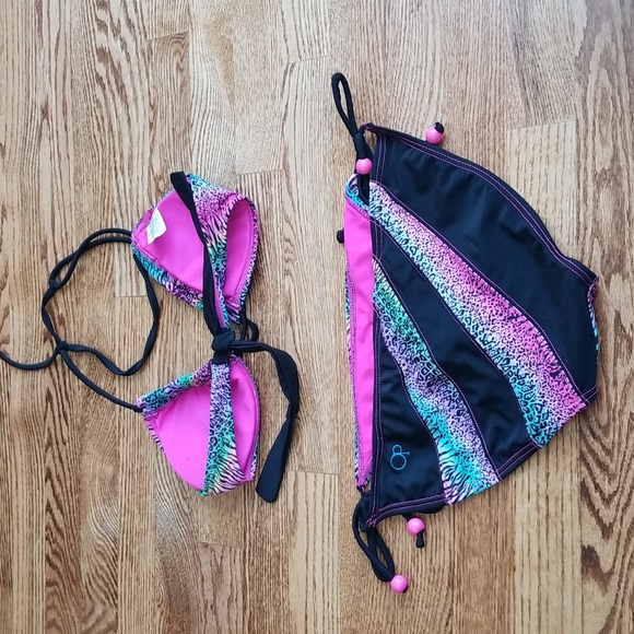 (L) OP Multicolored Animal Print Bikini Swimsuit Set Rainbow Zebra Leopard Beach - Picture 8 of 8